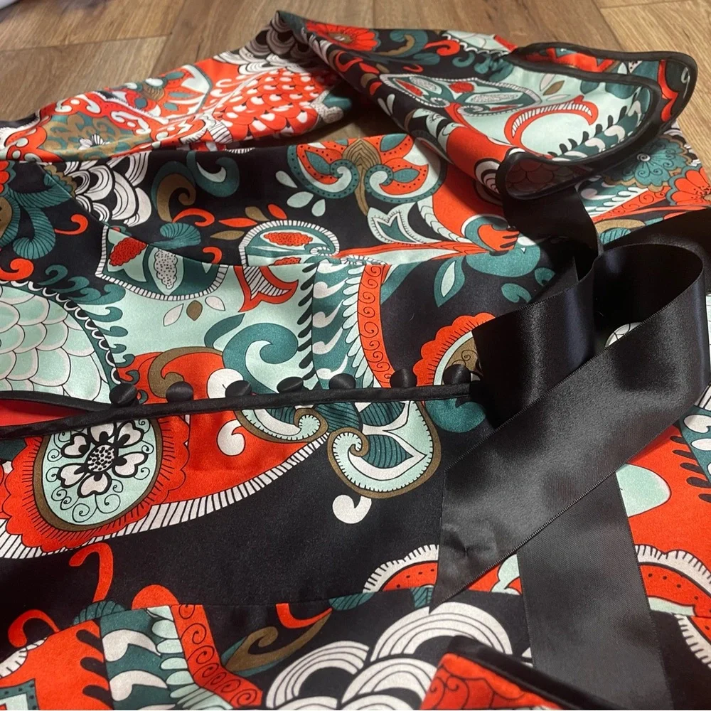 JS Collections 100% silk vintage paisley kimono Style button down jacket - Picture 8 of 14